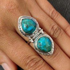 Turquoise Pear bohemian silver ring